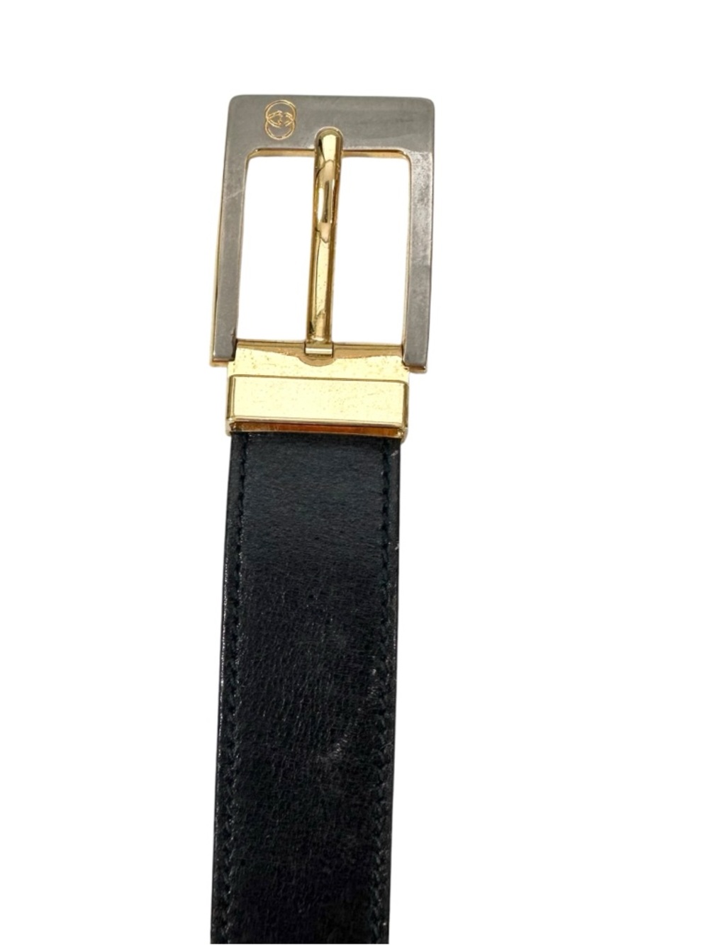 Gucci Black Leather & Silver Gold Engraved GG Belt - Picture 7 of 14